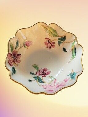 Vintage Lenox Floral Scalloped  "Barrington" Porcelain Trinket Dish/ Gold Trim